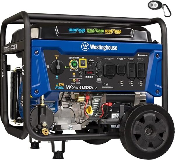 Westinghouse 14500 Peak Watt Tri-Fuel Home Backup Portable Generator, Remote Electric Start, Transfer Switch Ready, Gas, Propane, and Natural Gas Powered