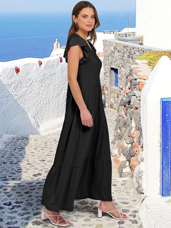 ANRABESS Womens Summer Casual Maxi Dress V Neck Ruffle Sleeve Long Dresses Fashion Flowy Tiered Boho Beach Vacation Sundress - Image 3