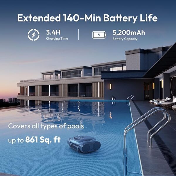 Bubot 700 Pool Cleaner Robot, Cordless Pool Vacuum with Superior Suction, Triple Motors, Smart Navigation, APP Control, Wall/Waterline, 140-Min Runtime for Inground Pools up to 861 Sq.Ft, Space Grey - Image 3