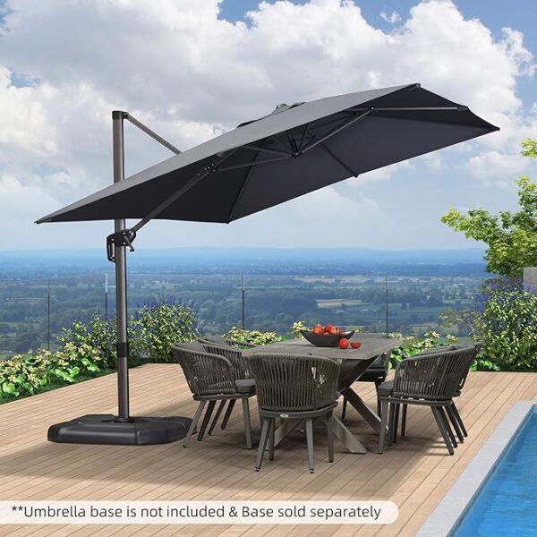 PURPLE LEAF 9' X 11.5' Patio Umbrella Outdoor Cantilever Rectangle Umbrella Aluminum Offset Umbrella with 360-degree Rotation for Garden Deck Pool Patio, Grey - Image 3