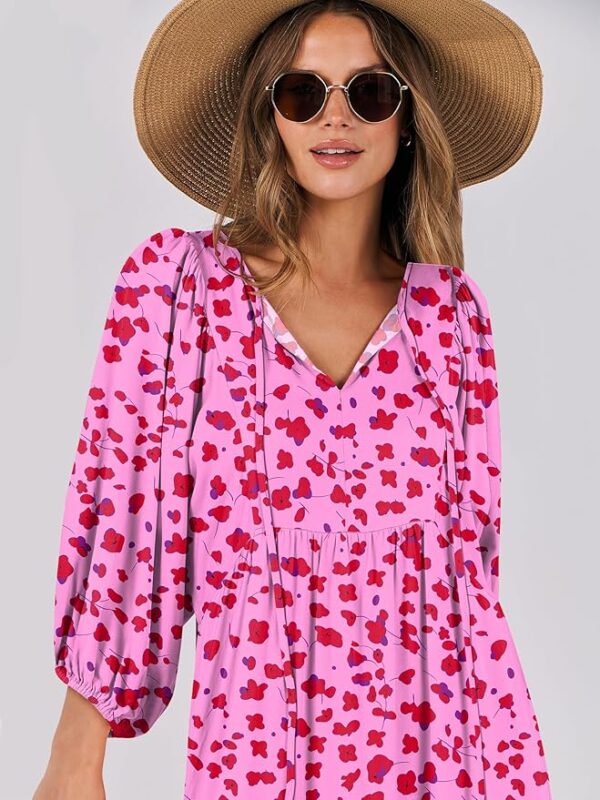 ANRABESS Womens Boho Maxi Dresses 2025 Summer V Neck Puff Sleeve Floral Flowy Swing Casual Long Dress - Image 2
