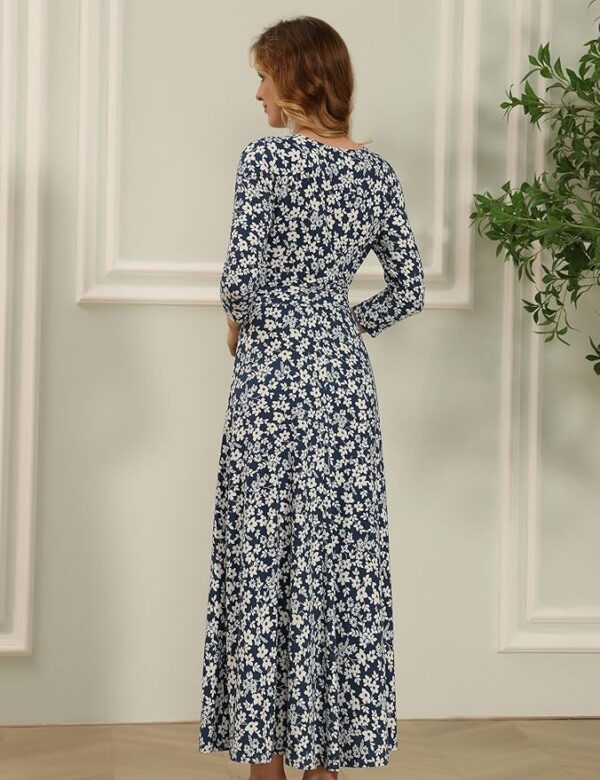 Aphratti Women's Maxi Dresses Summer 3/4 Sleeve V Neck Faux Wrap Flowy Spring Long Floral Maxi Dress - Image 2