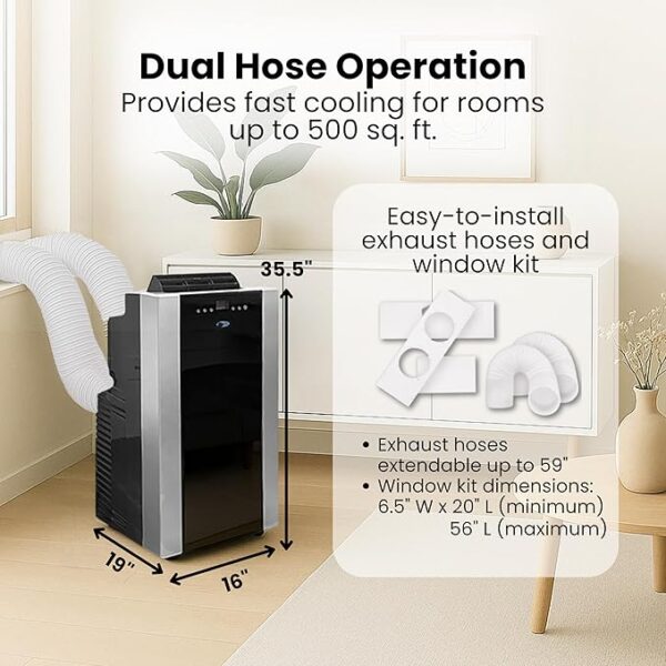 Whynter Portable Air Conditioner 14,000 BTU with Dual Hose Dehumidifier & Cooling Fan for 500 Sq Ft Rooms, Includes AC Unit Window Kit, ARC-14S (9,500 SACC) - Image 6