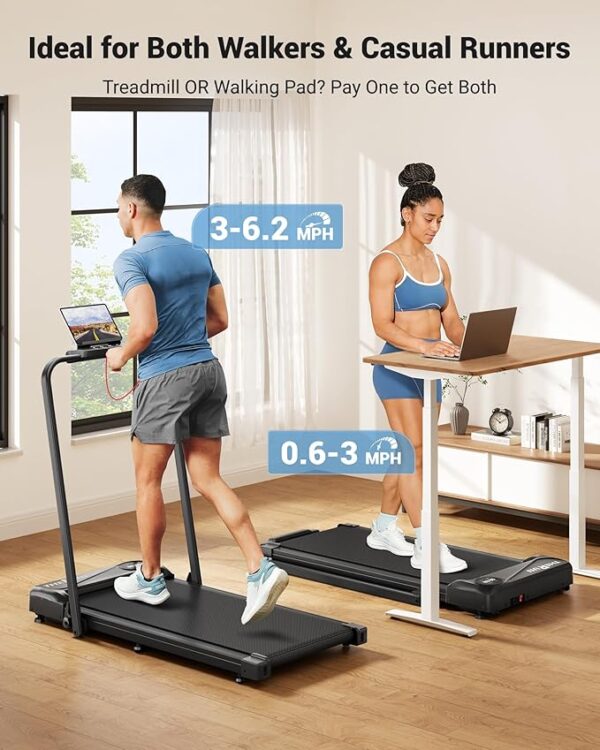 THERUN Walking Pad Treadmill, 2.5 HP Under Desk Treadmills, 2 in 1 Foldable for Home, Walking Pad with Handle Bar, 16" Widened Running Belt, with Remote Control & LED Touch Screen - Image 5