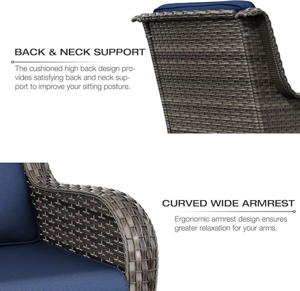 Joyside Outdoor Swivel Rocker Patio Chairs Set of 2 and Matching Side Table - 3 Piece Wicker Patio Bistro Set with Premium & Soft Fabric Cushions(Mixed Grey/Blue) - Image 5