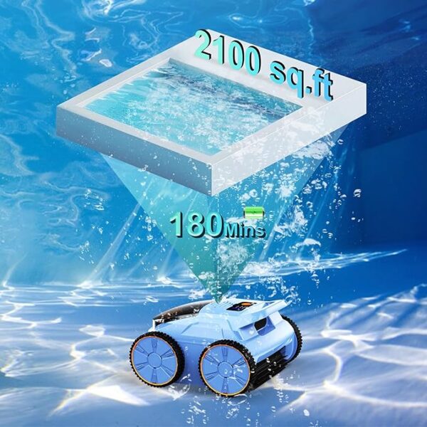 (2025 New) Robotic Pool Vacuum, Robotic Pool Cleaner for Inground Pools, Smart Navigation, Floor/Wall/Waterline Cleaning, 180 Mins Runtime for Pool Up to 2100 Sq.ft - Image 6