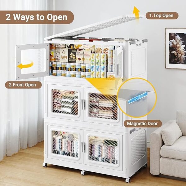 220Gal Extra Large Storage Bins with Lid, 880Qt Plastic Stackable Storage Bins with Wheels, Collapsible Closet Organizer and Storage Drawers, Storage Cabinets for Home, Office, 4 Pack, White - Image 5
