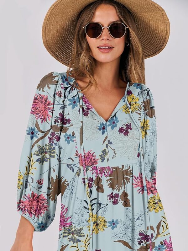 ANRABESS Womens Boho Maxi Dresses 2025 Summer V Neck Puff Sleeve Floral Flowy Swing Casual Long Dress - Image 4