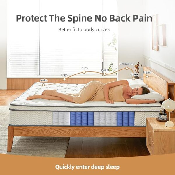 Full Size Mattresses, 10 Inch Mattress Full with Pocket Spring and Memory Foam for Pressure Relief, Motion Isolation, Edge Support, Medium Firm Mattress in a Box, CertiPUR-US, White - Image 6
