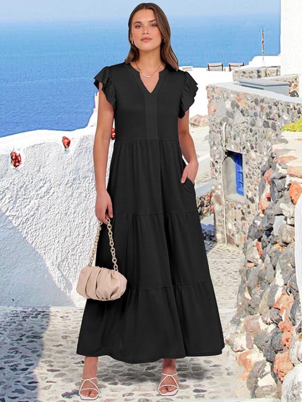 ANRABESS Womens Summer Casual Maxi Dress V Neck Ruffle Sleeve Long Dresses Fashion Flowy Tiered Boho Beach Vacation Sundress - Image 5