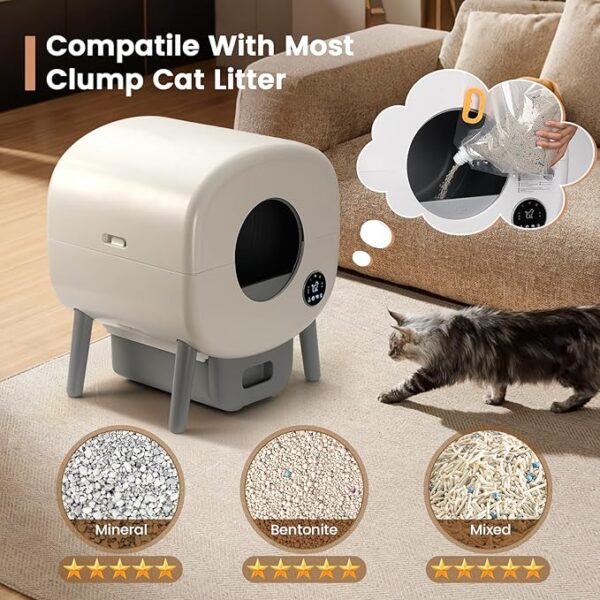 Automatic Cat Litter Box,Self Cleaning Litter Box Large Capacity for Multiple Cats with App Control and Safety Protection,2 Roll Litter Bags,White - Image 4