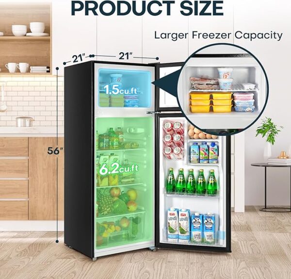 Upstreman 7.7 Cu.Ft. Refrigerator with Freezer, Double Door Fridge, Adjustable Thermostat, Large Capacity, Reversible Door Swing, Refrigerator for Apartment, Office, Dorm, Black（BD75） - Image 6