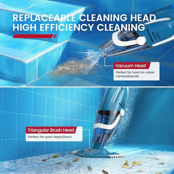 Pool Vacuum for Above Ground Pool, 2025 Upgraded Pool Vacuum with A Telescopic Pole, 18.5 Gal/Min Powerful Suction, 80Mins Runtime, Effortlessly Cleans Debris Underwater (Blue) - Image 4