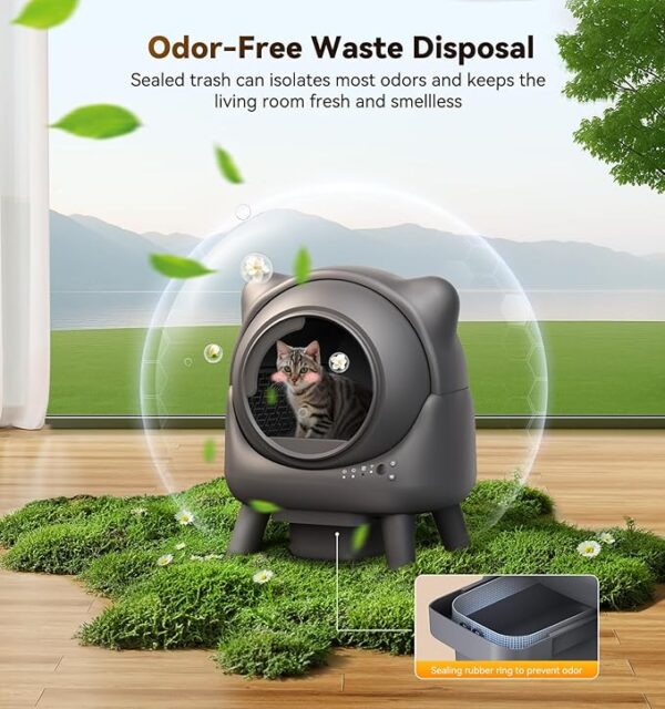 Self Cleaning Litter Box, Automatic Litter Box, FEELNEEDY Odor Control, Cat Ears Design, 65L APP Real-Time Monitor, Cat Litter-Robot for Multiple Cats, Safety Sensors, with 1 Trash Bag - Image 3