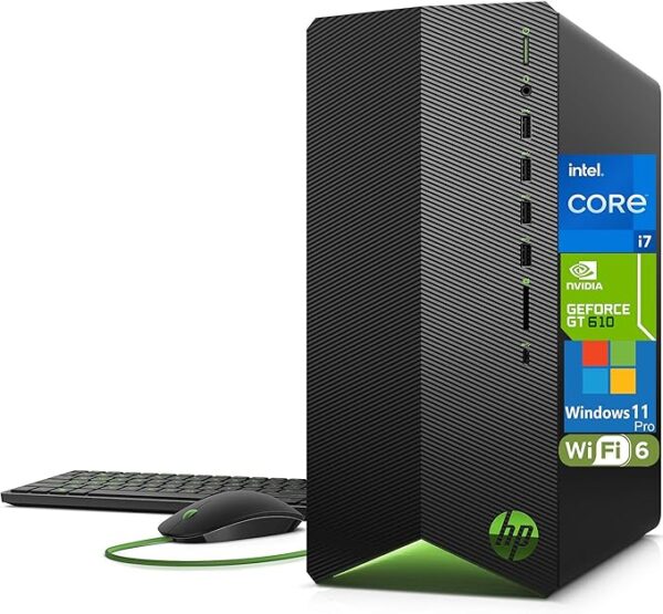 HP Pavilion Desktop Tower Computer, Intel 8-Core i7-11700F up to 4.9GHz, 32GB DDR4 RAM, 1TB PCIe SSD, GeForce GT 610 2GB, WiFi 6, Bluetooth, RJ-45, Type-C, HDMI, KB & Mouse, Windows 11 Pro, WE/PGPY