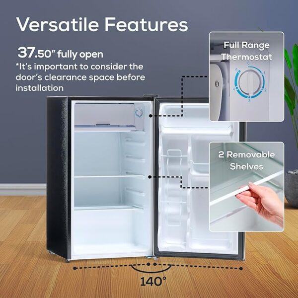 Igloo 3.2 Cu.Ft. Single Door Compact Refrigerator with Freezer - Slide Out Glass Shelf, Perfect for Homes, Offices, Dorms - Platinum - Image 3
