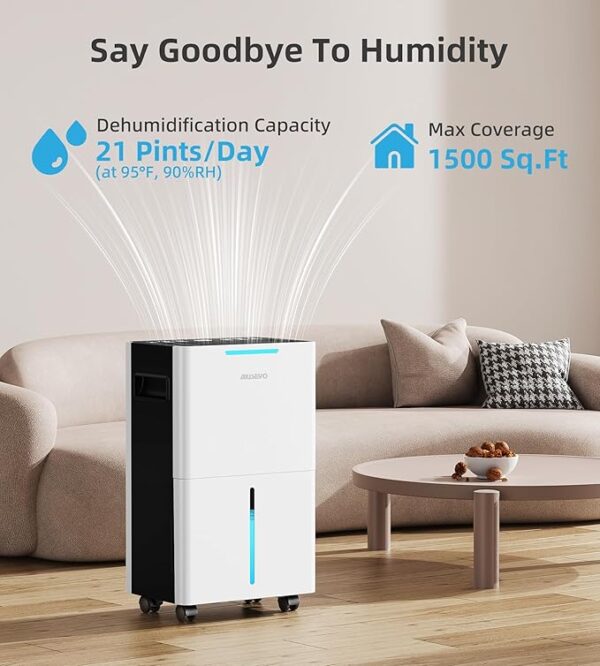 1500 Sq. ft Dehumidifier for Basement and Large Room, 21 Pints Dehumidifiers for Home with Drain Hose, Intelligent Humidity Control, 3 Modes, 24H Timer, Ideal for RV, Bathroom, Bedroom - Image 4