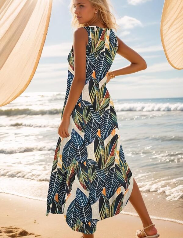 Zilcremo Women's Summer Casual Loose Sundress Long Dress Sleeveless V Neck Split Tshirt Maxi Dresses - Image 3