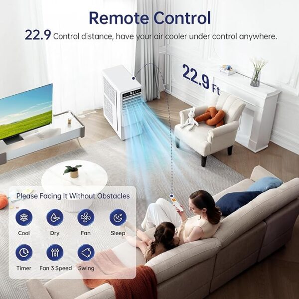 Portable Air Conditioners 12000 BTU with Remote Control, 3-in-1 Free Standing Cooling AC Unit with Fan & Dehumidifier, Cools Room up to 500 sq.ft, Smart/Sleep Mode,3 Speed,Auto Swing,24H Timer - Image 4