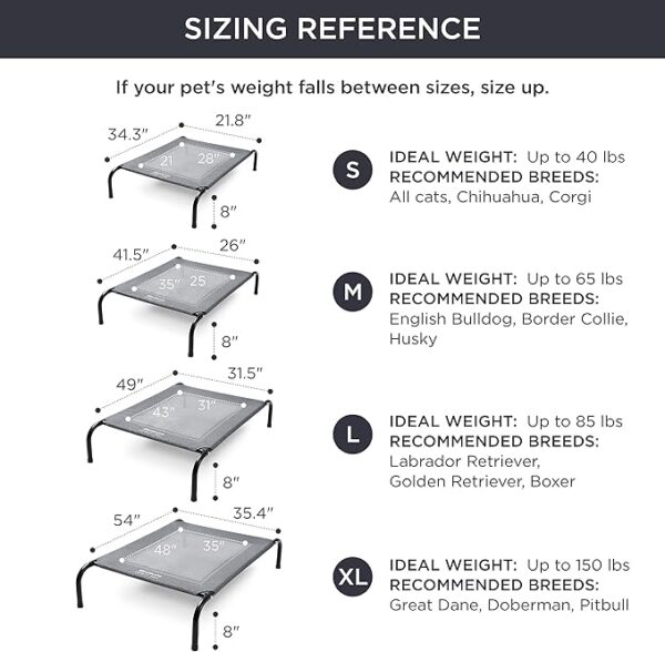 Bedsure Outdoor Elevated Dog Bed Large Sized Dog, Portable Indoor & Outdoor Cooling Raised Cot Pet Hammock Bed with Skid-Resistant Feet, Frame with Breathable Mesh, Grey, 49 inches - Image 5