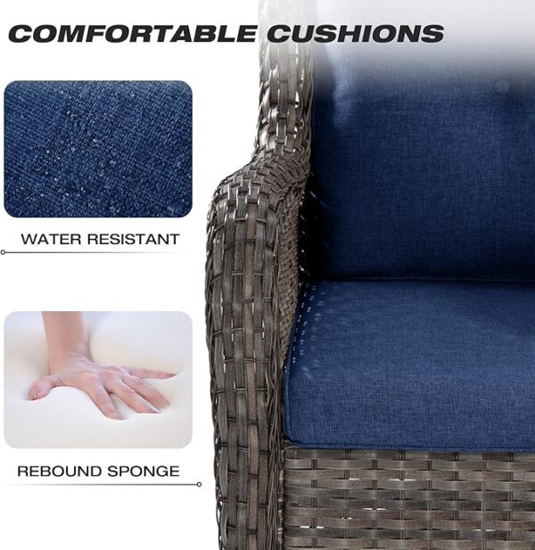 Joyside Outdoor Swivel Rocker Patio Chairs Set of 2 and Matching Side Table - 3 Piece Wicker Patio Bistro Set with Premium & Soft Fabric Cushions(Mixed Grey/Blue) - Image 3