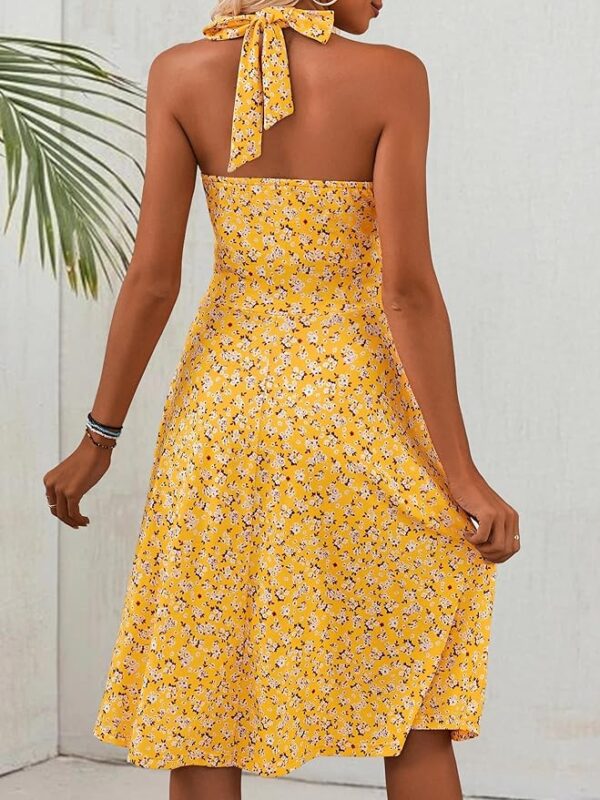 HUHOT Women's Summer Sundress Sleeveless Halter Neck Spring 2025 Floral with Pocket Elastic Waist Ruffle Mini Dresses - Image 3