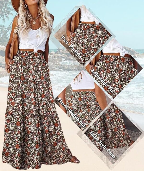 EARKOHA Womens Casual High Waist Tie Paisley Print Long Maxi Skirt with Pockets - Image 3