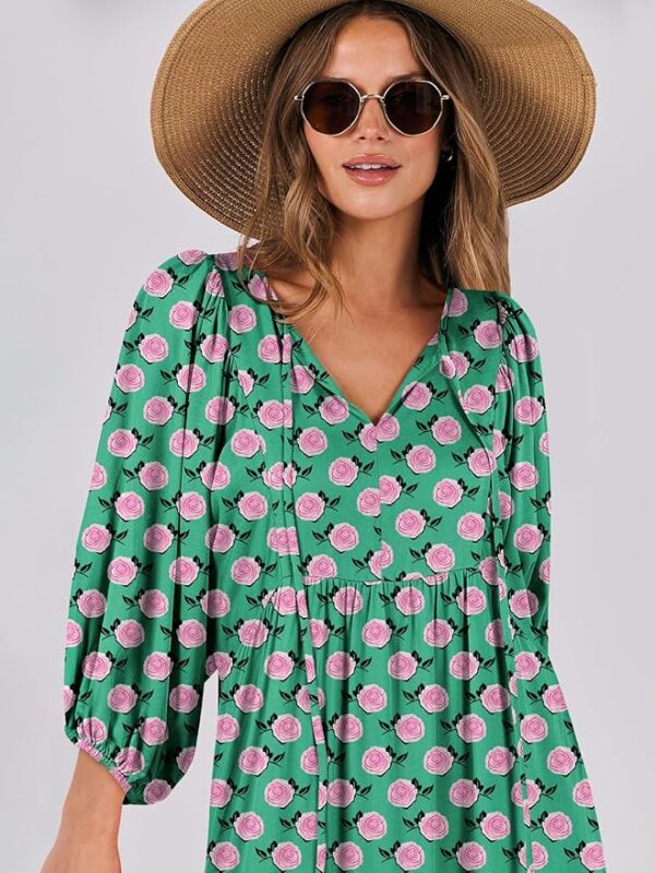 ANRABESS Womens Boho Maxi Dresses 2025 Summer V Neck Puff Sleeve Floral Flowy Swing Casual Long Dress - Image 6