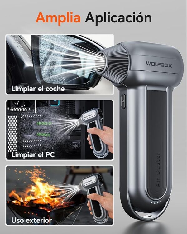 WOLFBOX MF100 Electric Air Duster-150000RPM Super Power Cordless Air Duster, Rechargeable Brushless Motor Durable Blower, 3-Gear Adjustable Dust Blower for Computer, Keyboard, Outdoor, House and Car - Image 3