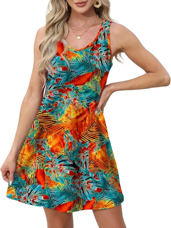 OFEEFAN Womens Summer Dresses 2025 V Neck Sleeveless Sundresses with Pockets Beach Vacation Clothes Floral/Plain - Image 5