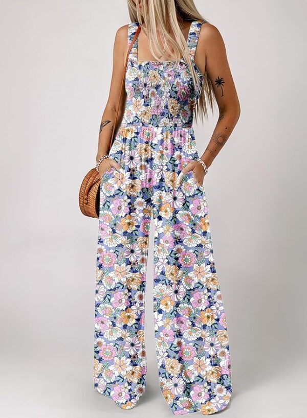 Dokotoo Women's Casual Loose Overalls Jumpsuits One Piece Sleeveless Printed Wide Leg Long Pant Rompers With Pockets - Image 3