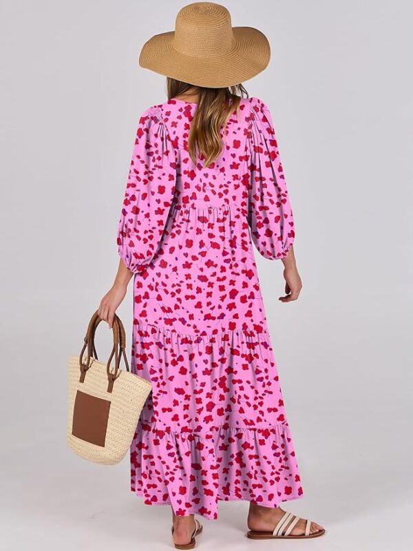 ANRABESS Womens Boho Maxi Dresses 2025 Summer V Neck Puff Sleeve Floral Flowy Swing Casual Long Dress - Image 3