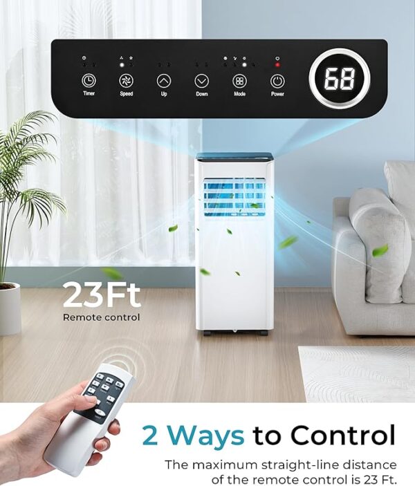 EUHOMY 8,000 BTU Portable Air Conditioners, 4-in-1 Portable AC Unit Up to 350 Sq.Ft, 4 Modes Quiet Air Conditioner with Remote Control, Cool, Fan, Dehumidifier, 24H Timer, Bedroom, Office, Apartments - Image 3