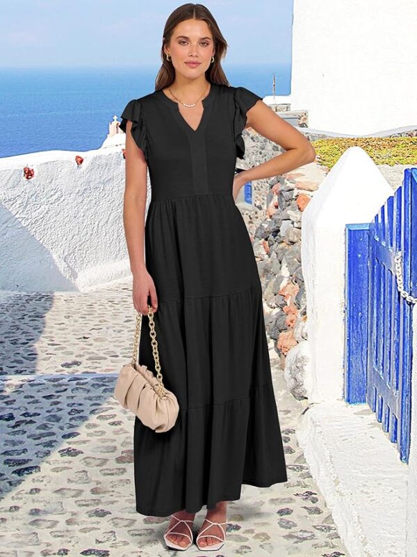 ANRABESS Womens Summer Casual Maxi Dress V Neck Ruffle Sleeve Long Dresses Fashion Flowy Tiered Boho Beach Vacation Sundress - Image 4