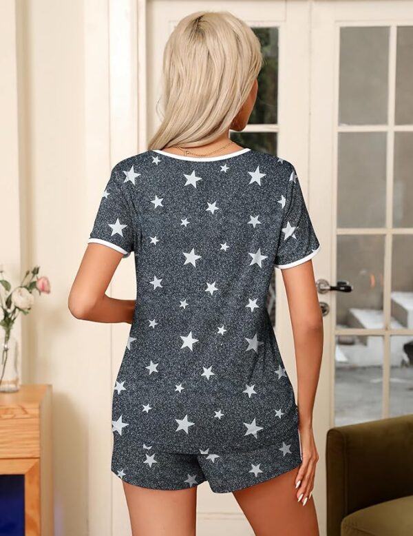 Ekouaer Pajama Set for Women 2 Piece Lounge Set Short Sleeve Tops and Shorts Soft Sleepwear, Chest Pocket - Image 4