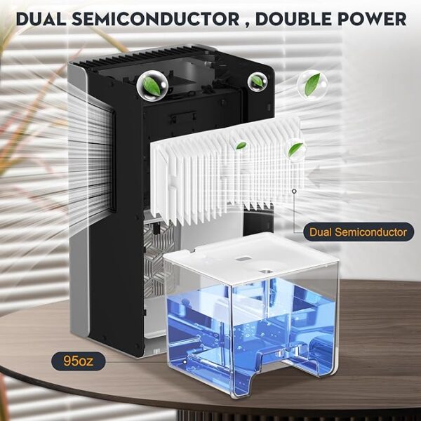 ToLife Dehumidifiers for Home 95 OZ Water Tank, 1000 sq.ft Dehumidifier for Basement Bedroom Bathroom with Auto Shut Off 7 Colors LED Light, Silver - Image 7