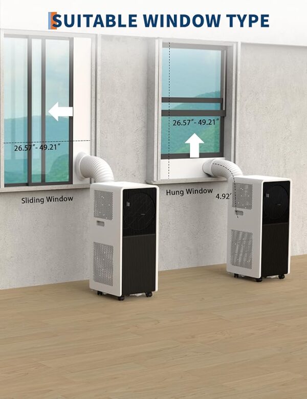14,000 BTU Drainage-free Portable Air Conditioner for Indoor Rooms, 3-In-1 AC Unit for Bedroom 225-300 Sq.Ft, Dehumidifier, Fan, Sleep Mode, 24 Timer, Remote Control, Window Kits, Black - Image 4