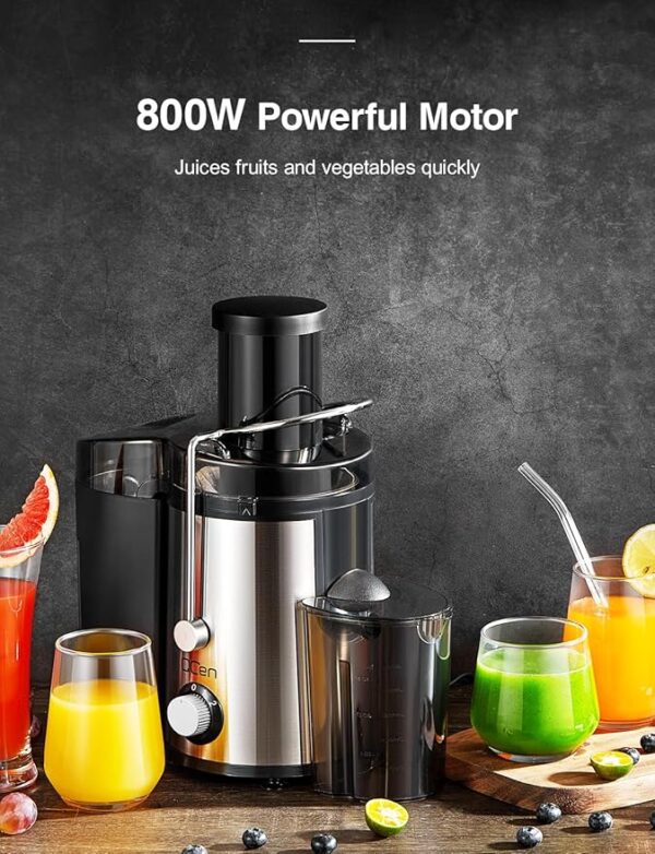 Qcen Juicer Machine, 800W Centrifugal Juicer Extractor with Wide Mouth 3” Feed Chute for Fruit Vegetable, Easy to Clean, Stainless Steel, BPA-free (Black) - Image 6