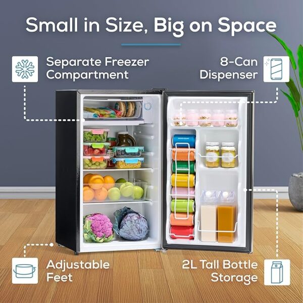 Igloo 3.2 Cu.Ft. Single Door Compact Refrigerator with Freezer - Slide Out Glass Shelf, Perfect for Homes, Offices, Dorms - Platinum - Image 2