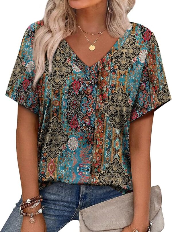 Alaroo Womens Summer Tops 2025 V Neck Short Sleeve Shirts Trendy Dressy Casual Vacation Outfits Printed - Image 2