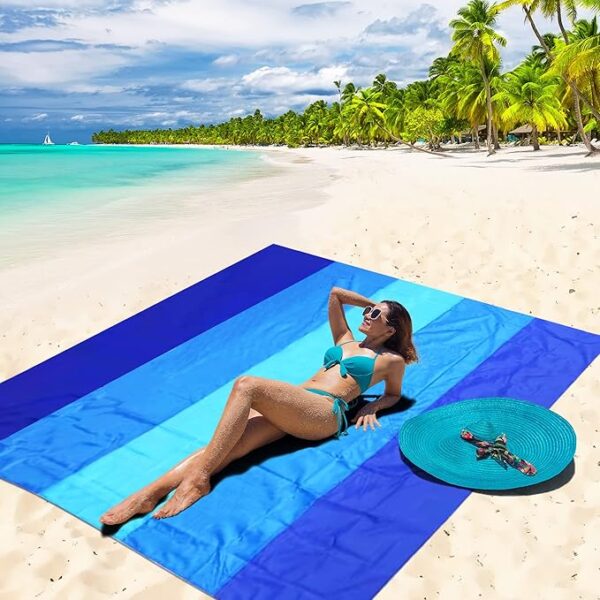 Beach Blanket Waterproof Sandproof Beach Mat 79" X 83"/10'x9'for 2-8 Adults Quick Drying Outdoor Picnic Mat Beach Accessories for Travel, Camping, Hiking - Image 2