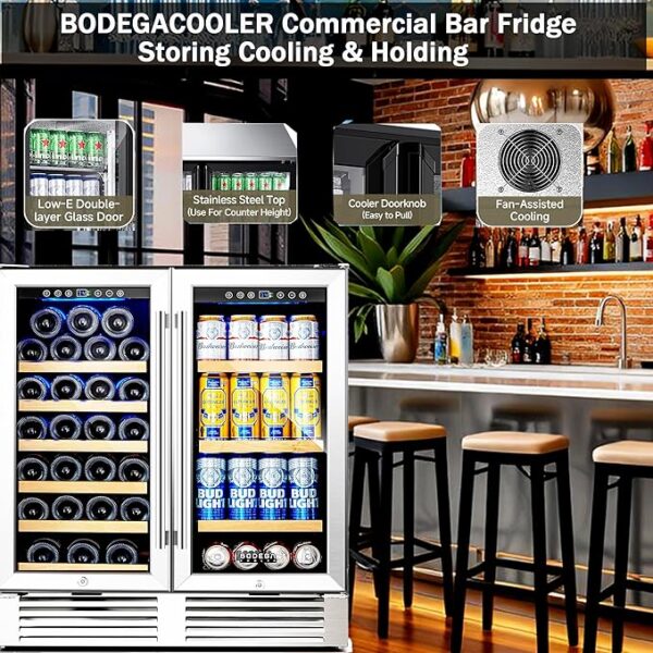 BODEGACOOLER Back Bar Cooler With 2 Glass Doors,30 Inch Wine and Beverage Refrigerator with Digital Touch,Counter Height Commercial Beverage Refrigerator, Beverage Cooler Holds 31 Bottles and 92 Cans. - Image 3