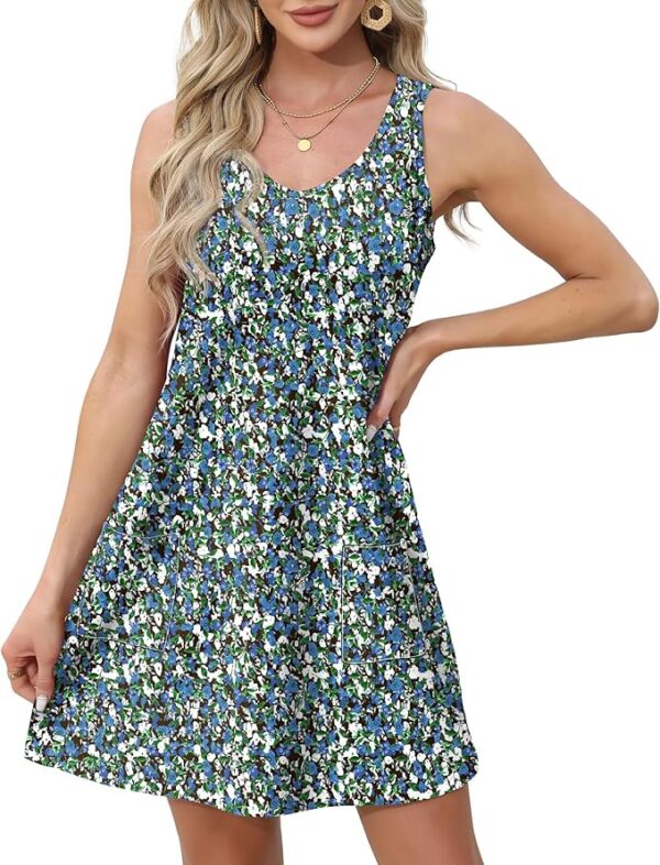 OFEEFAN Womens Summer Dresses 2025 Loose V Neck Sleeveless Sundresses Swimsuit Coverup with Pockets Floral/Plain/Eyelet