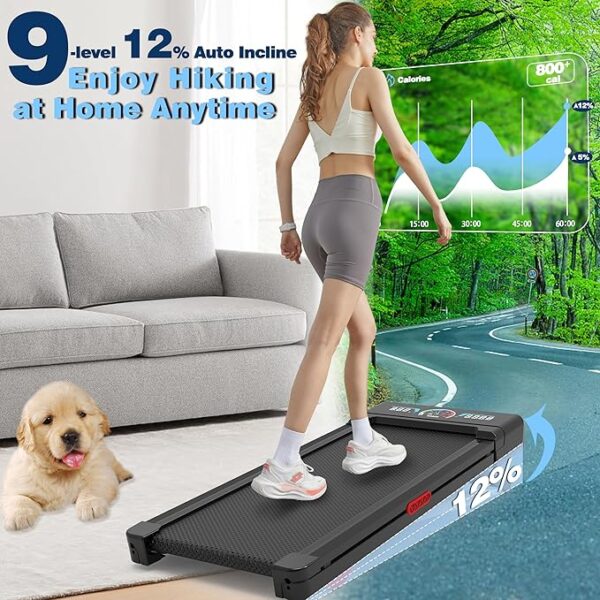 Walking Pad Treadmill with 12% 9-Level Auto Incline, 450 lbs Capacity and RGB LED Screen Under Desk Treadmill with Hiking Mode, Compact Treadmills for Home Small/Office - Image 6