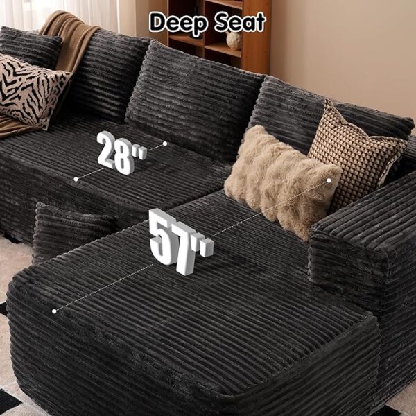 ovios 104" Cloud Sectional Couch with L-Shape Chaise,Modern Modular Sofa with Deep Seat, Upholstered Couches for Living Room Bedroom,No Assembly Required, Grey (Plush Corduroy Fabric) - Image 3