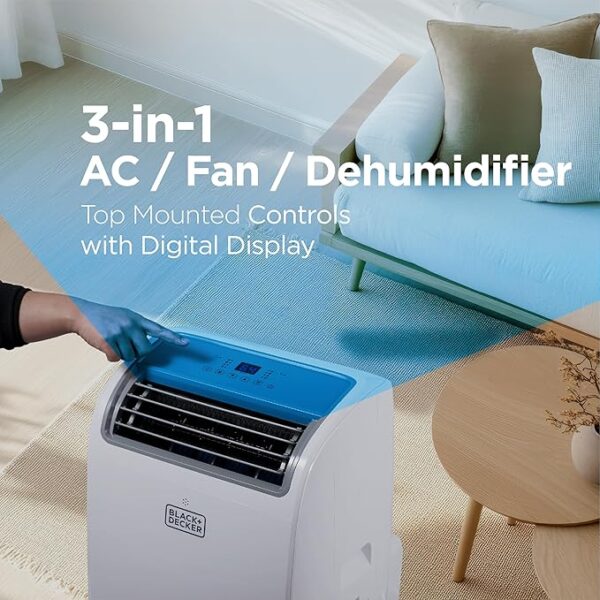 BLACK+DECKER Smart Portable Air Conditioner, 14,000 BTU for Rooms up to 700 Sq. Ft., Smart Portable AC with Follow Me Remote and Window Kit, BPACT14WT, White - Image 3