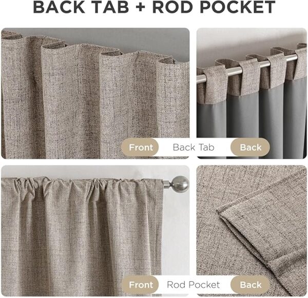 Joydeco Blackout Curtains for Bedroom - Natural Linen Curtains 52 X 84 inch, Thermal Insulated 100% Blackout 2 Panels Light Blocking Drapes, Rod Pocket & Back Tabs, Darkening Privacy for Living Room - Image 4