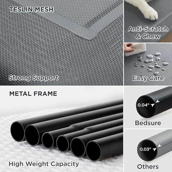 Bedsure Outdoor Elevated Dog Bed Large Sized Dog, Portable Indoor & Outdoor Cooling Raised Cot Pet Hammock Bed with Skid-Resistant Feet, Frame with Breathable Mesh, Grey, 49 inches - Image 3