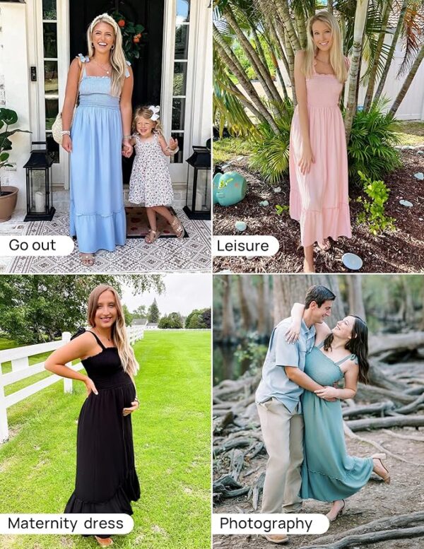 ZESICA Women's 2025 Summer Boho Spaghetti Strap Square Neck Solid Color Ruffle A Line Beach Long Maxi Dress - Image 6