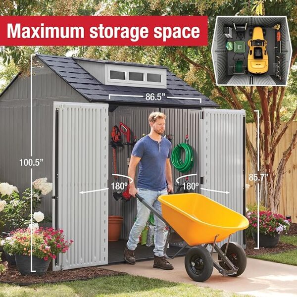 Rubbermaid Resin Outdoor Storage Shed With Floor (7 x 7 Ft) Weather Resistant Gray Organization for Home/Backyard/Garden Tools/Lawn Mower/Bike Storage/Pool Supplies - Image 6